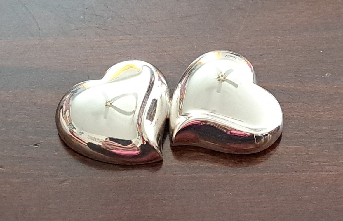 JONDELL SPAIN 925 Silver Puffy Hollow Double Love Dual Hearts Brooch Pin NEW