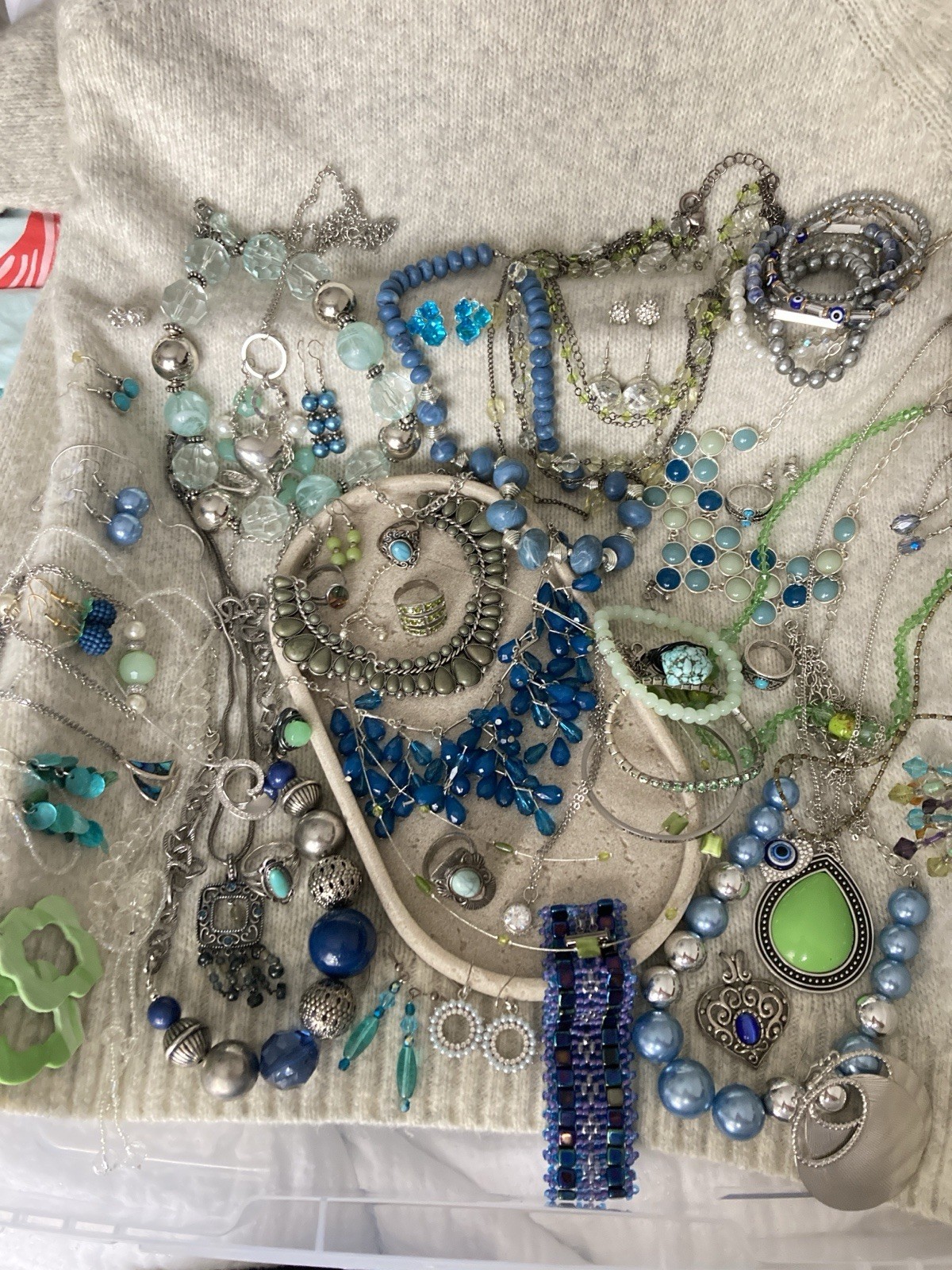 Vintage & Modern Costume Jewelry Lot Curated Collection ALL WEARABLE Blues