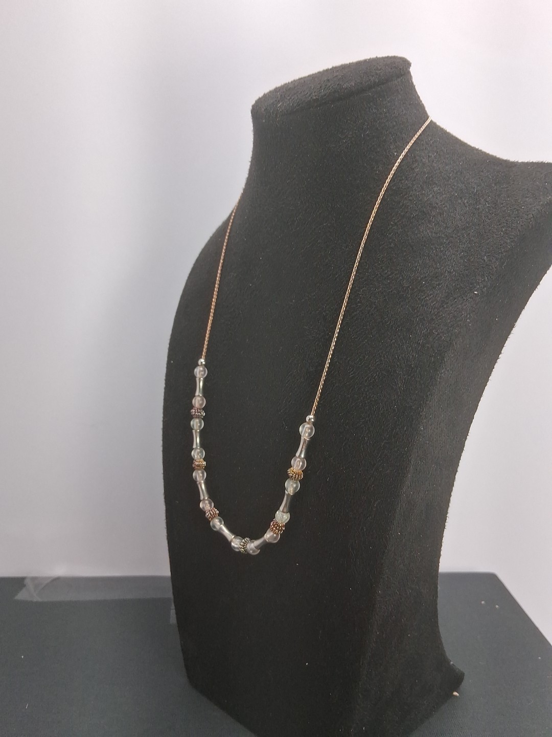 Vintage Silver and Rose Gold Tone Mixed Metal Beaded Necklace with Bar Stations