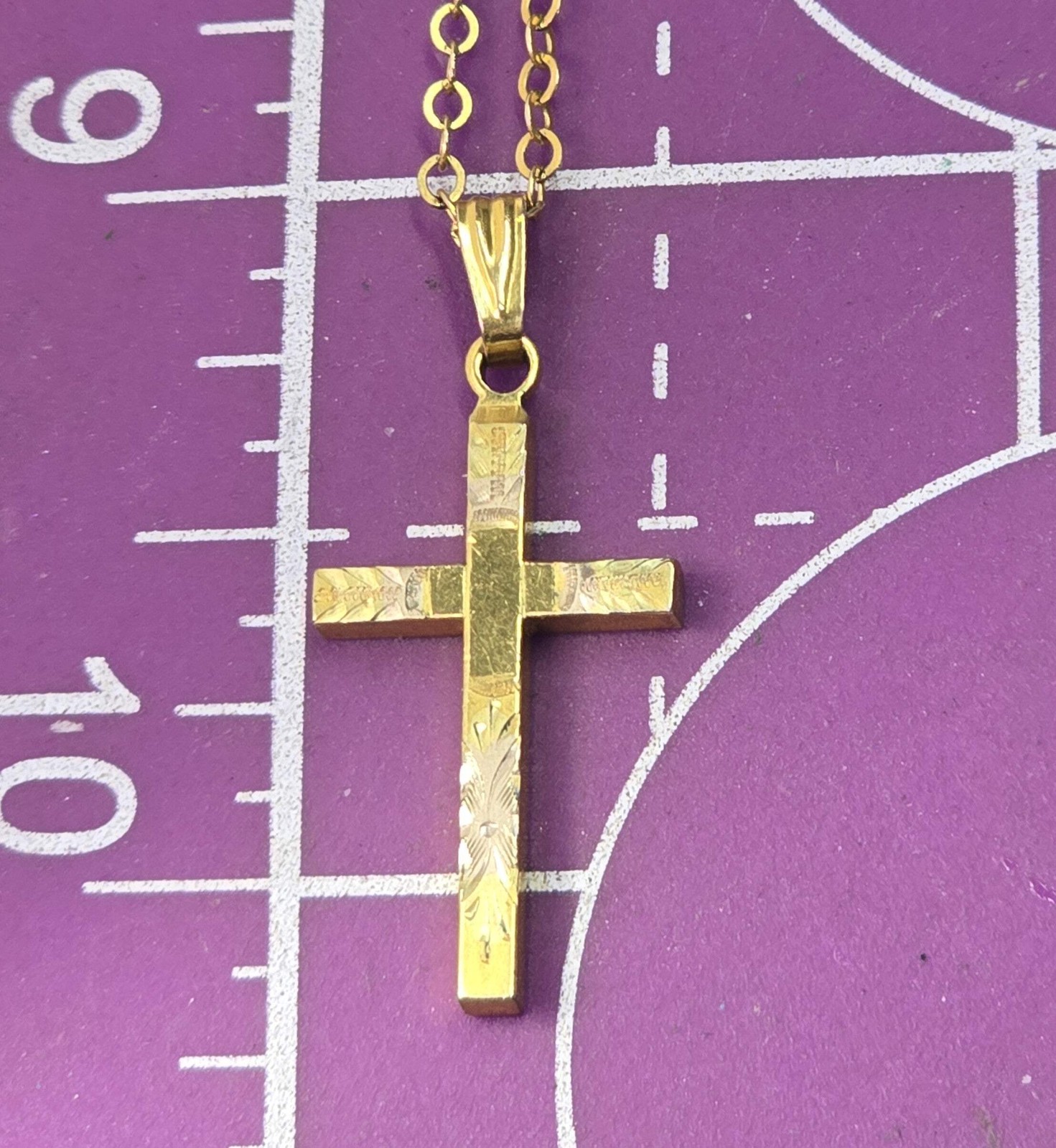 Etched cross vintage gold filled 1/20th 12k gold chain necklace