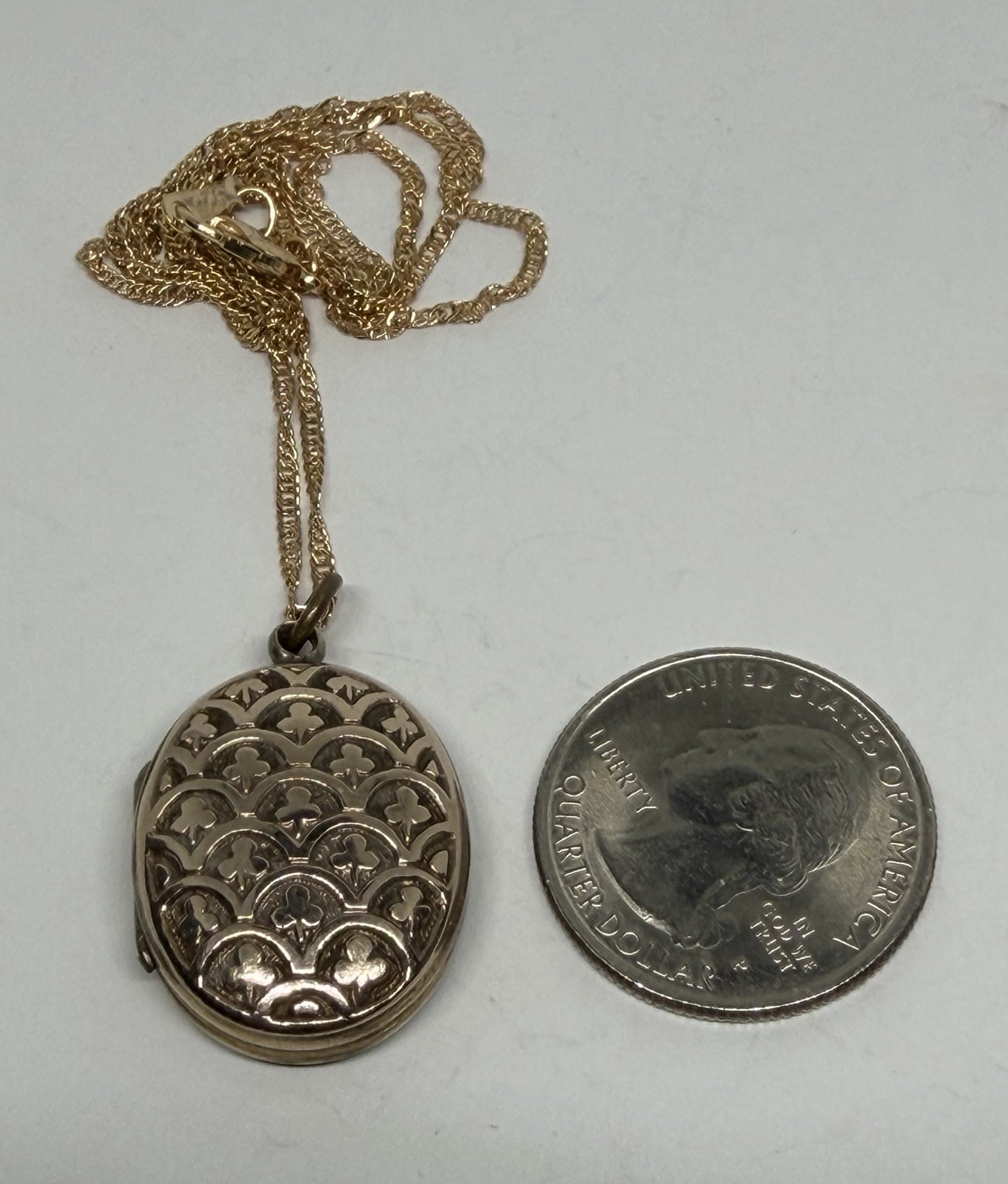 Antique Double Sided Rose Rolled Gold Fleur de Lys Flower Locket Necklace AS IS