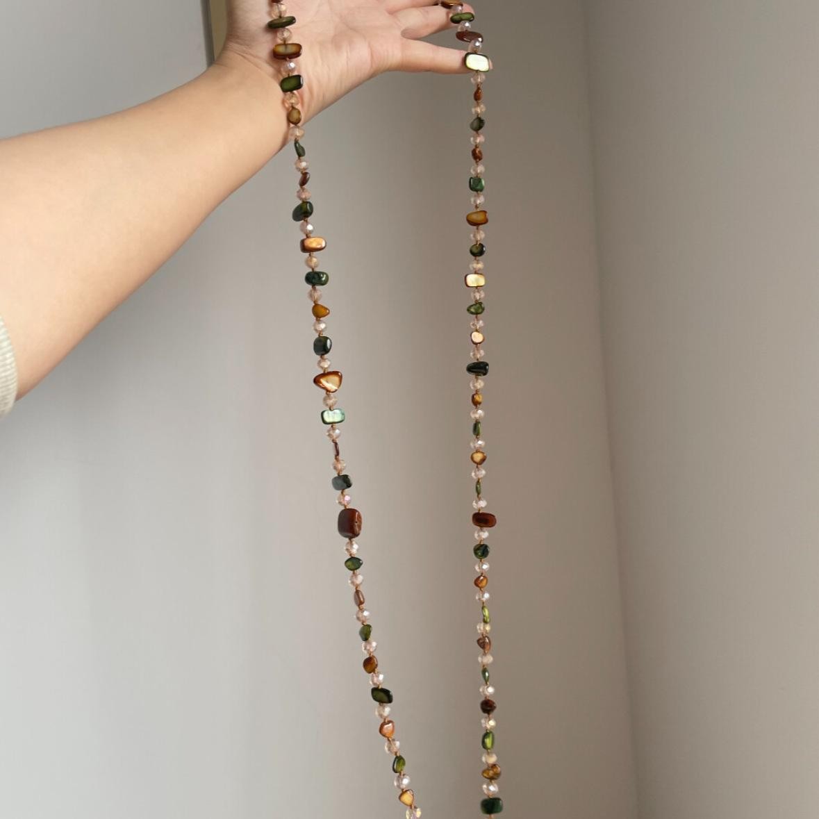 Bohemian Vintage Natural Stone Necklace Handmade Crystal Beads Double Layer