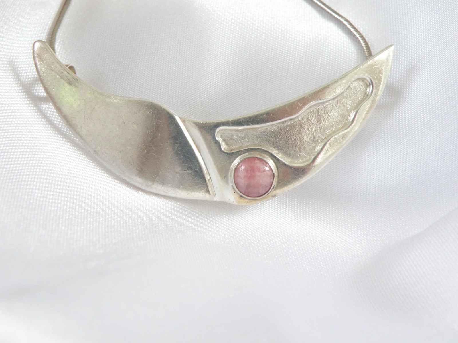 Vintage Sterling Silver 925 Artisan Modernist Rhodochrosite Slide Necklace