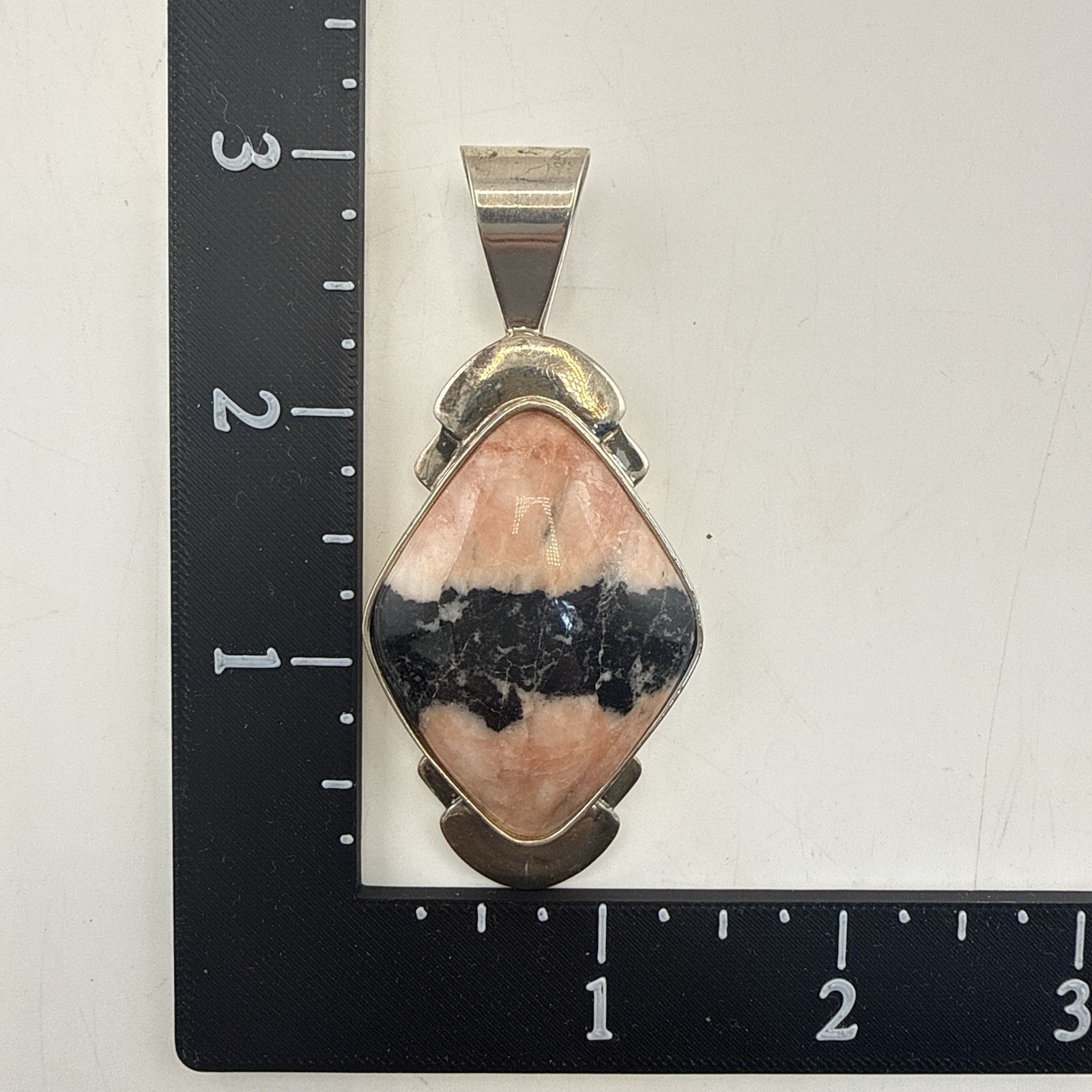 Jay King Pendant Black Pink Stone Chunky Geometric Artsy 30g Sterling Silver