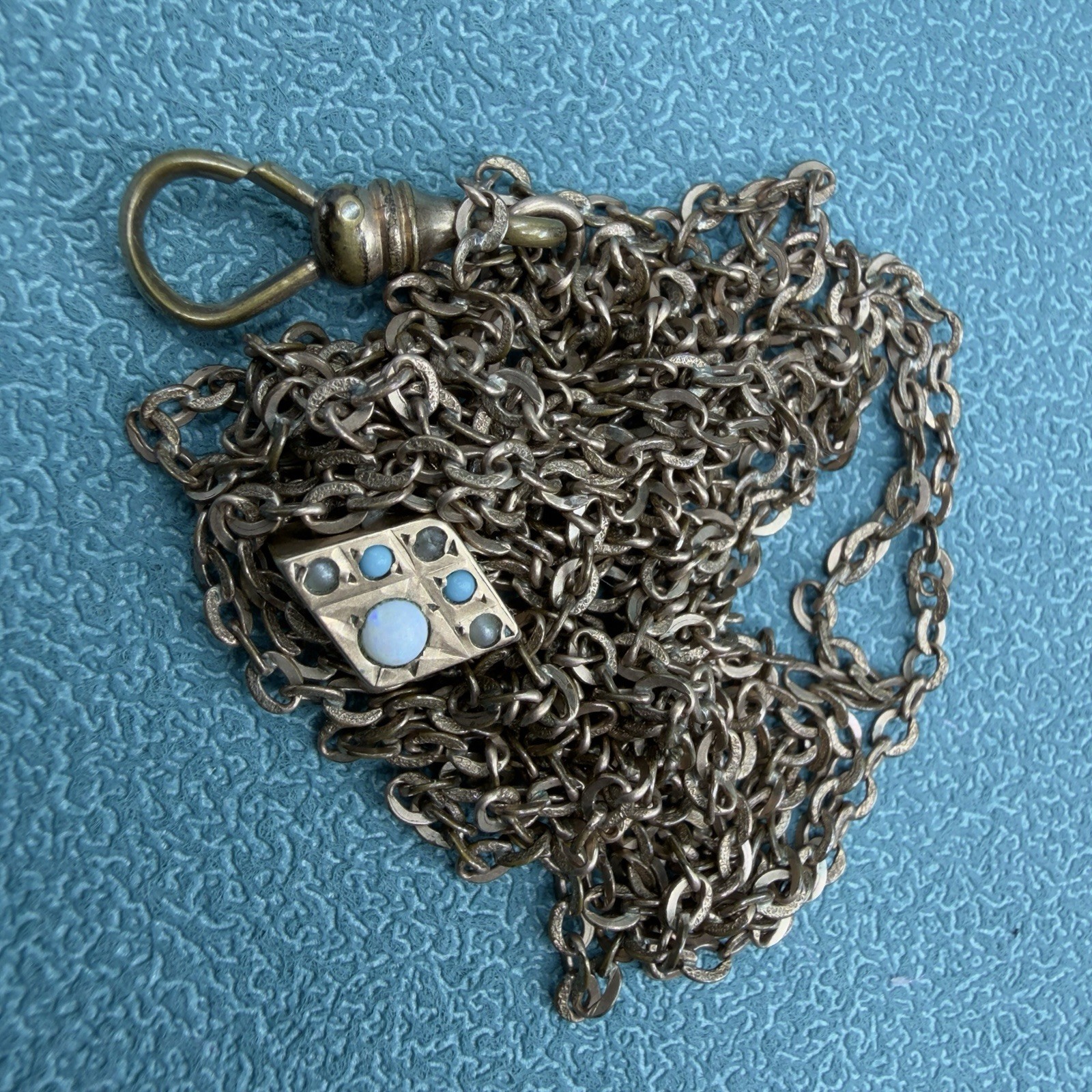 Victorian Antique 10K SOLID GOLD Pearl Turquoise SLIDE 48 GF Watch Chain D&C Fob