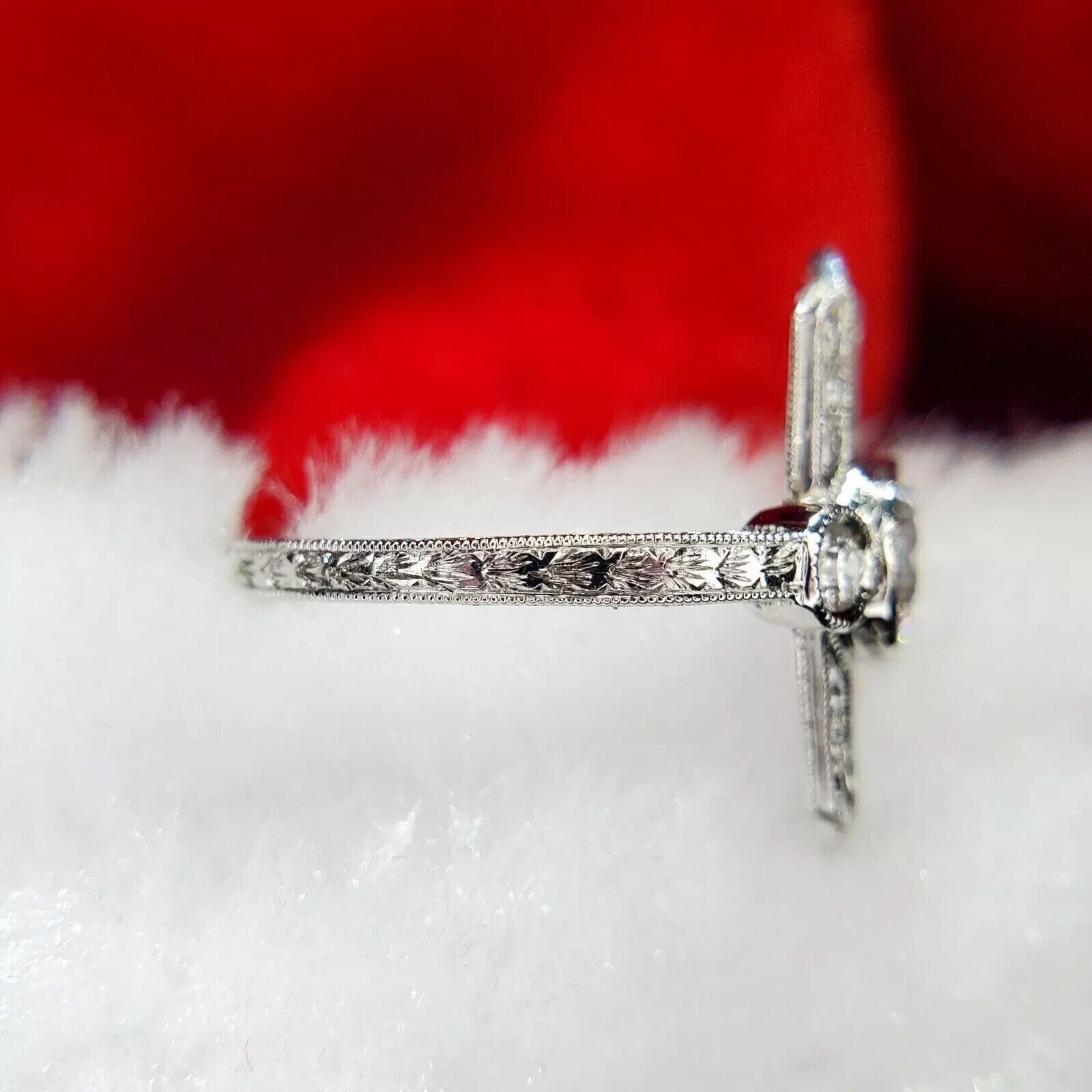 14K White Gold FN Round Cut Art Deco Style Lab-Created Diamond Wedding Ring