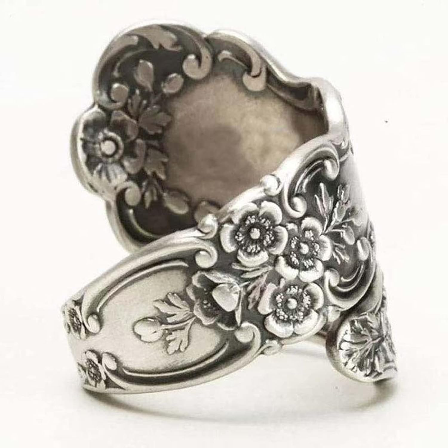 925 Sterling Silver Oxidized Spoon Ring Adjustable Vintage Jewelry for Women