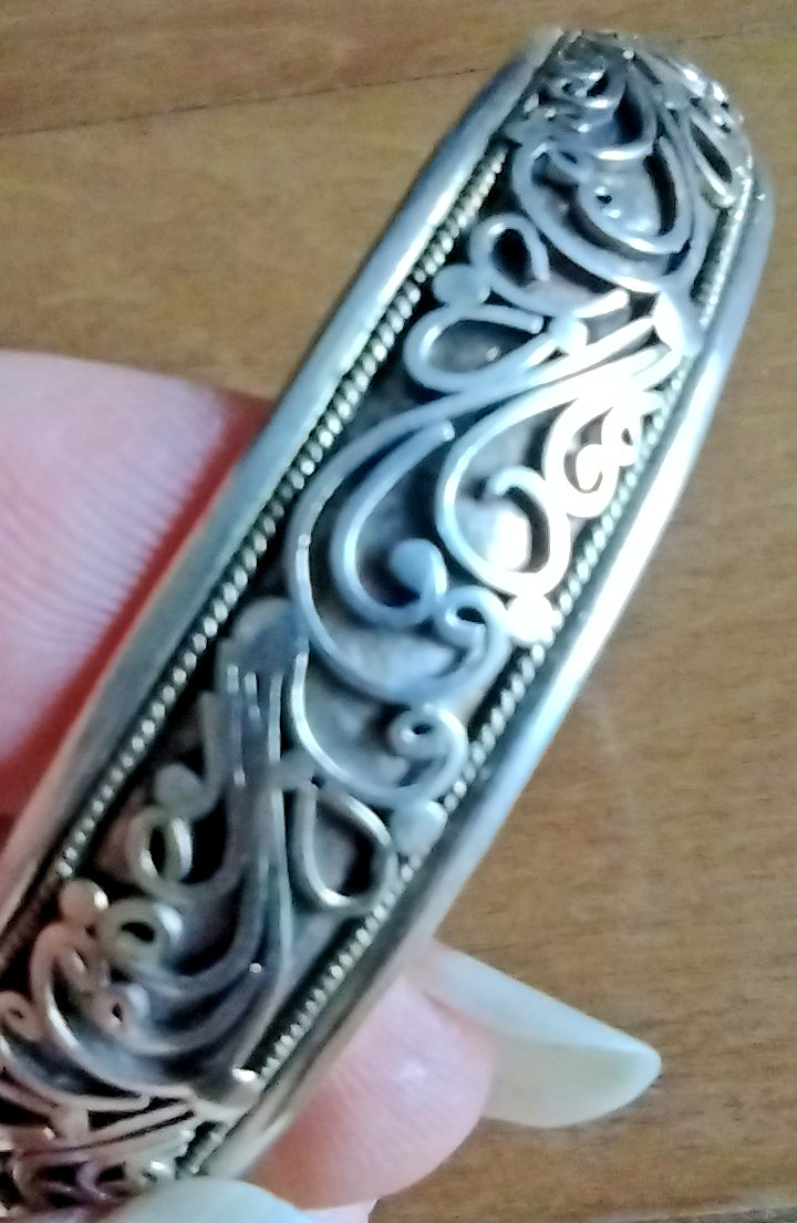 Vintage Sterling Silver Fancy Open Work Ornate Scroll Cuff Bangle Bracelet 8″
