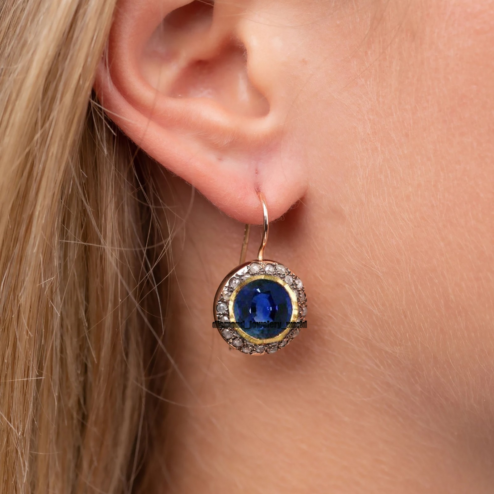 Amazing 0.88ctw Rose Cut Diamond Sapphire Studded Silver Vintage Earring Jewelry