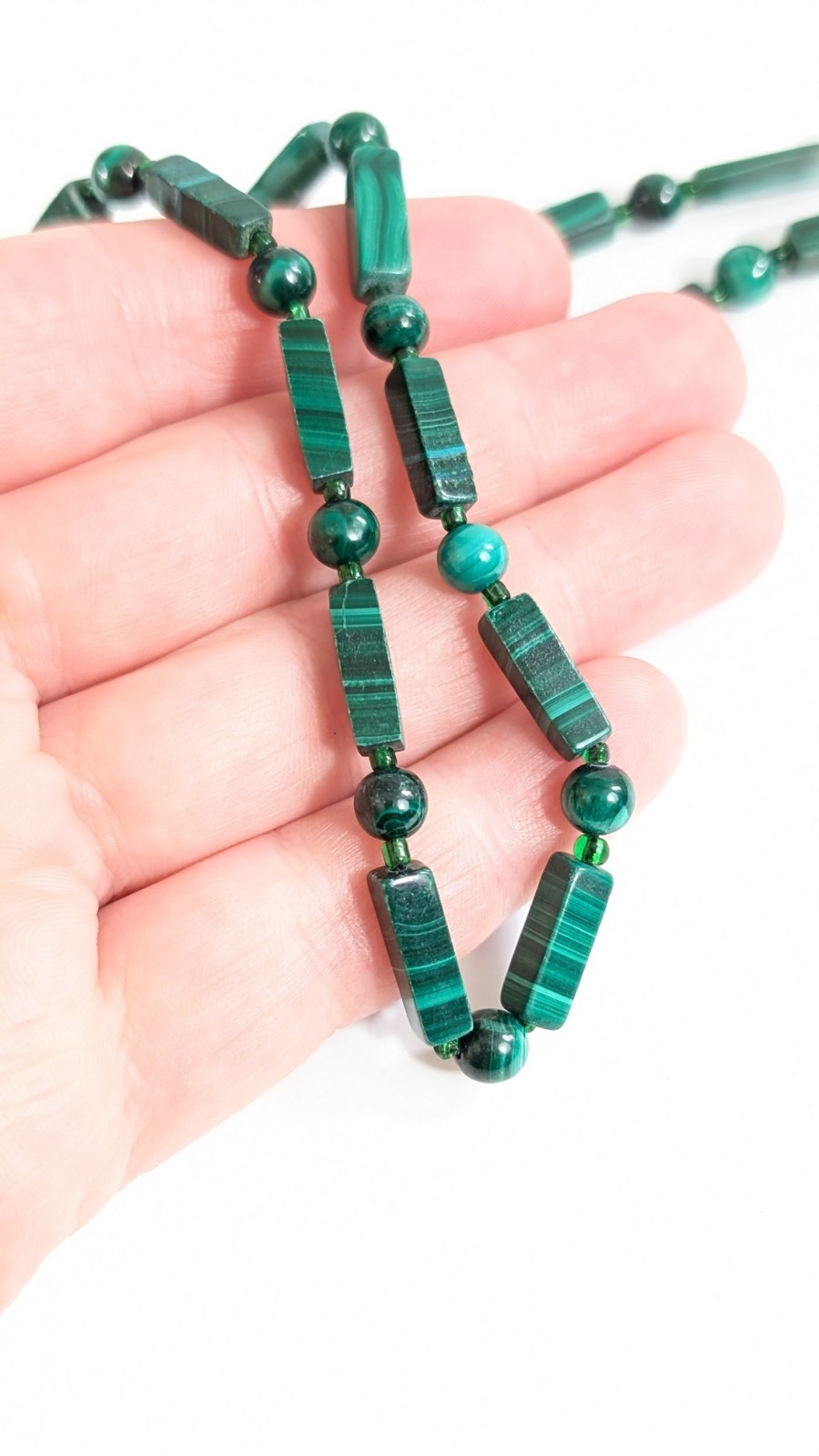 Malachite Beaded Necklace – Green Gemstone Bead Necklace
