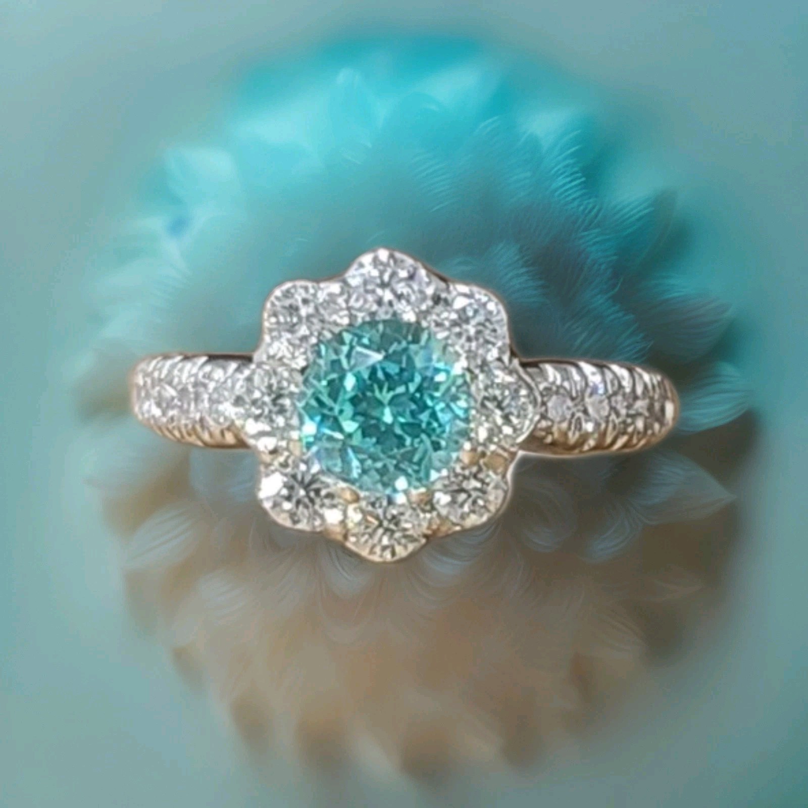 Vintage 14k White Gold Engagement Ring 1.32CT. Blue Neon Tourmaline Round Cut