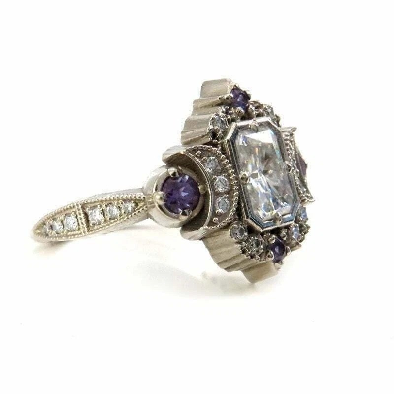 3.35Ct Art Deco Style Lab Created Diamond Anniversary 14k White Gold Finish Ring