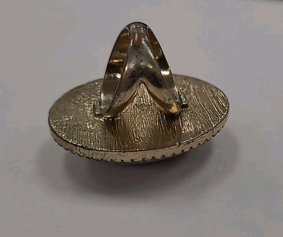 Huge vintage statement ring taupe stone 2 inch oval gold metal costume size 7