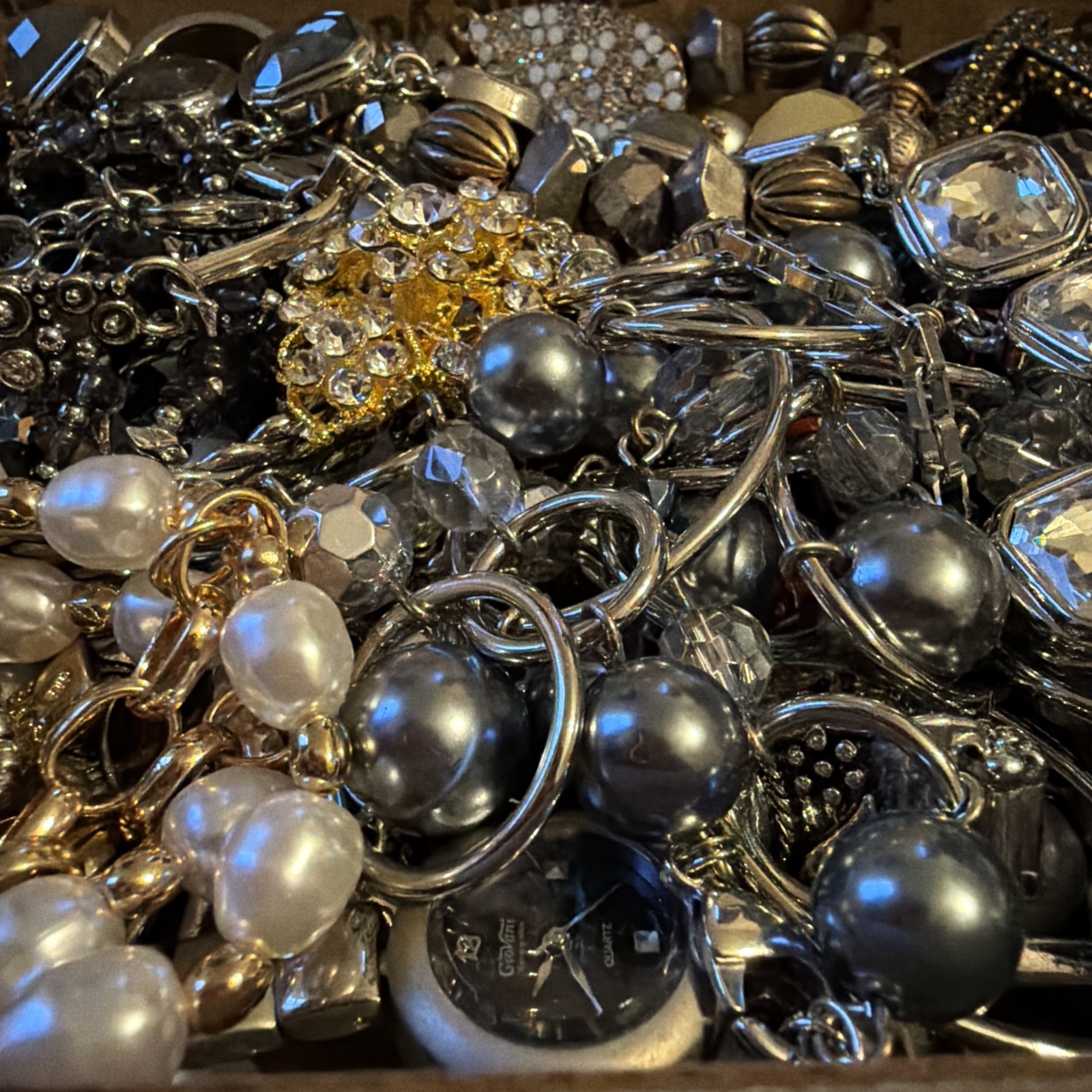 Vintage to Now Jewelry Lot All Wearable Untested. No Junk. Box B8 Rhinestones