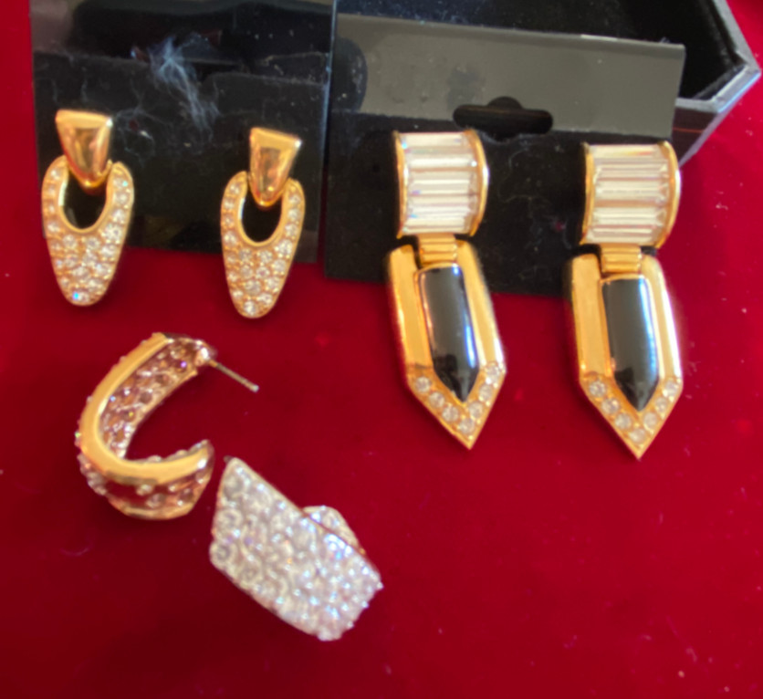 Lot of 3 Vintage Swarovski & Unknown gold tone crystal earrings pierced post