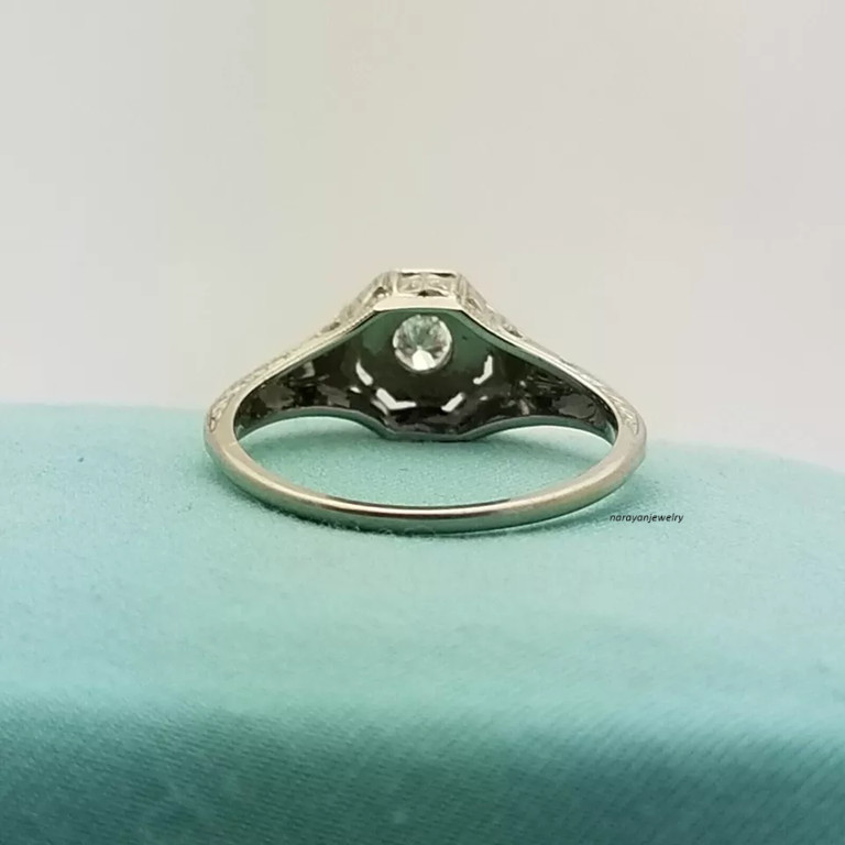 Navette Vintage 1Ct Round Cut Diamond Women Estate Ring 14K White Gold Plated