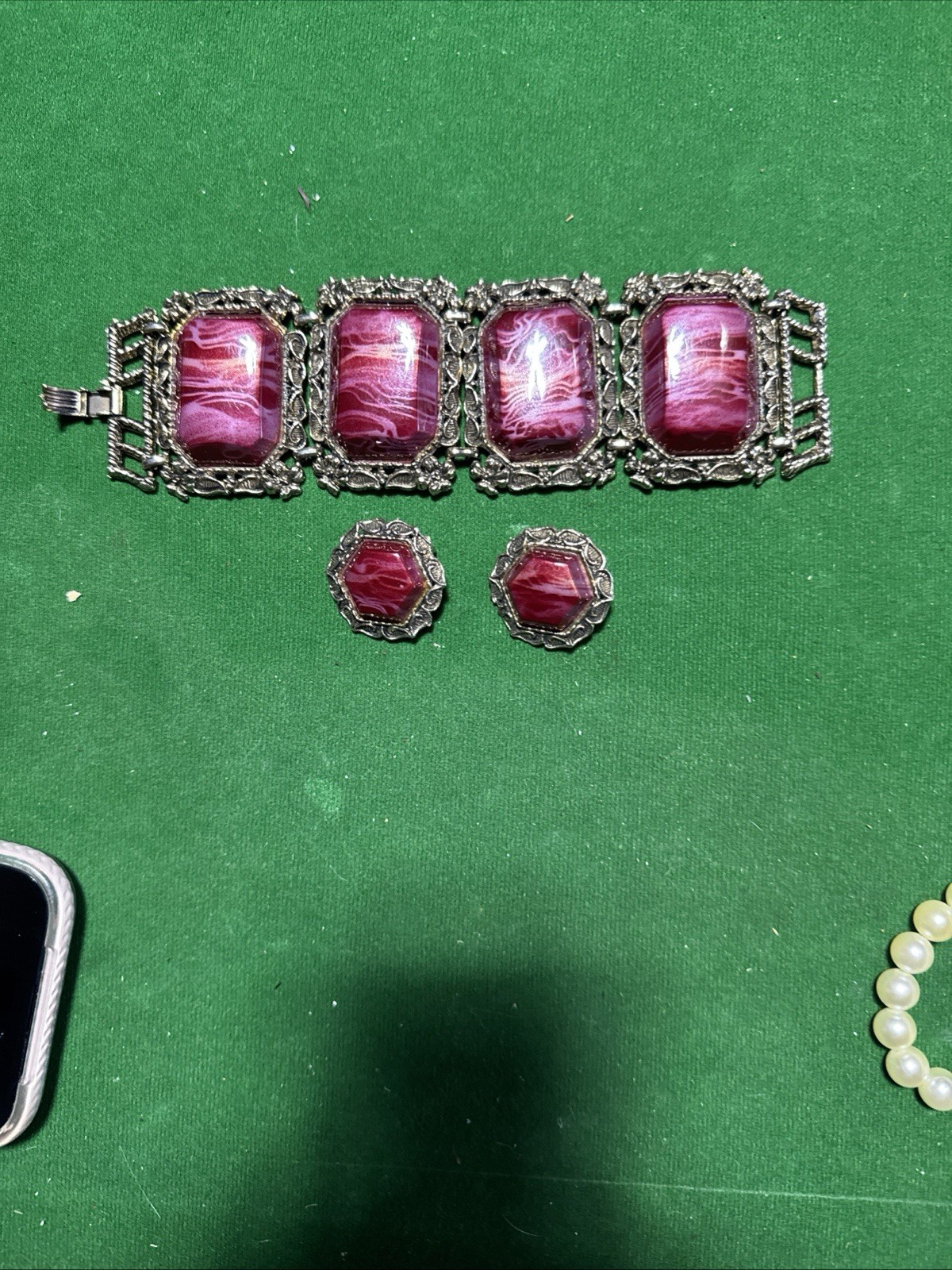 Vintage Bracelet And Clip On Earrings Set