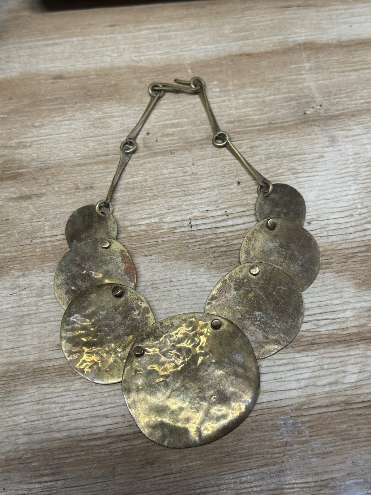 Vtg 1984 RARE Joseph Boris Handmade Brutalist Brass Necklace