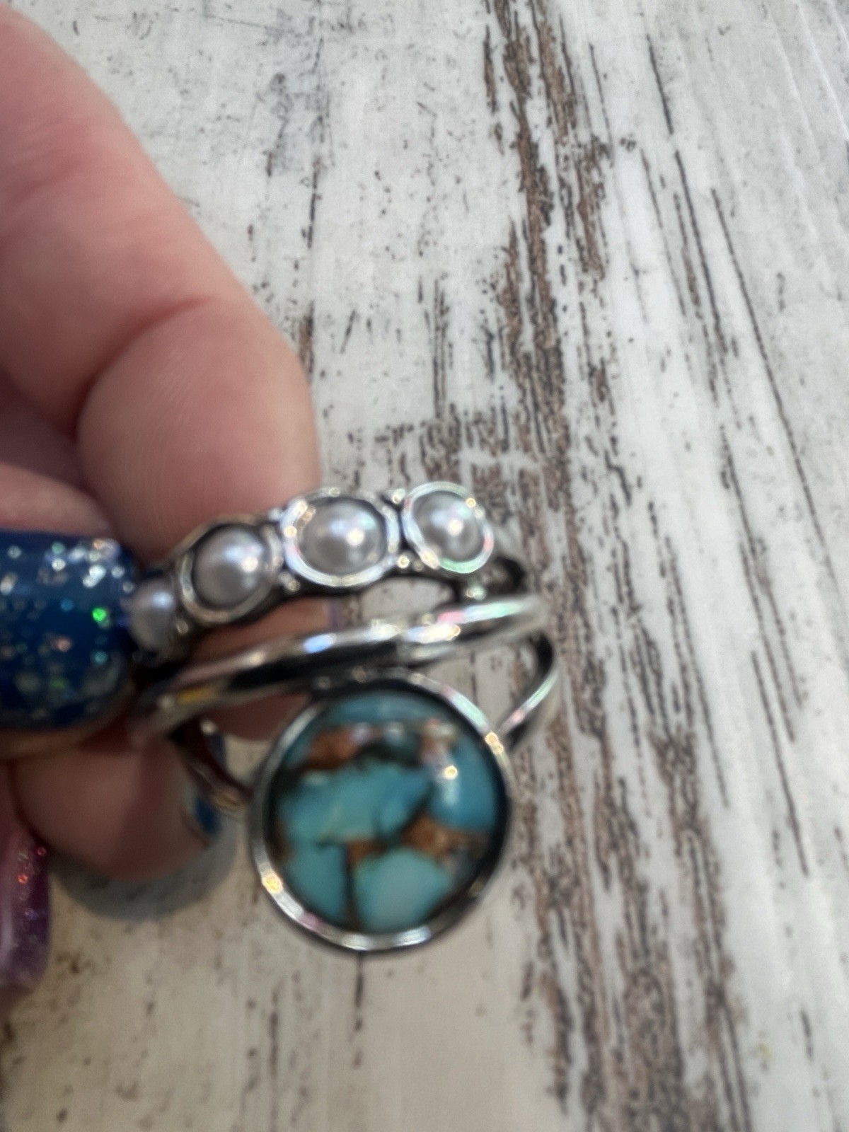Bohemian Vintage Circular Imitation Turquoise & Moonstone Ring