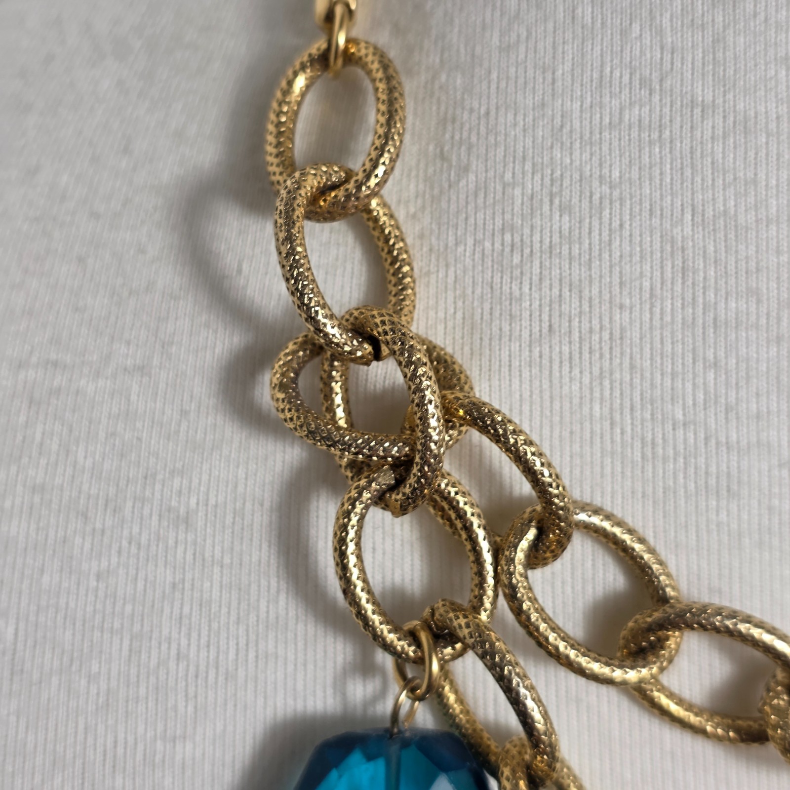 Unbranded Statement Necklace Gold Tone Snake Style Link Chain & Blue Glass Beads