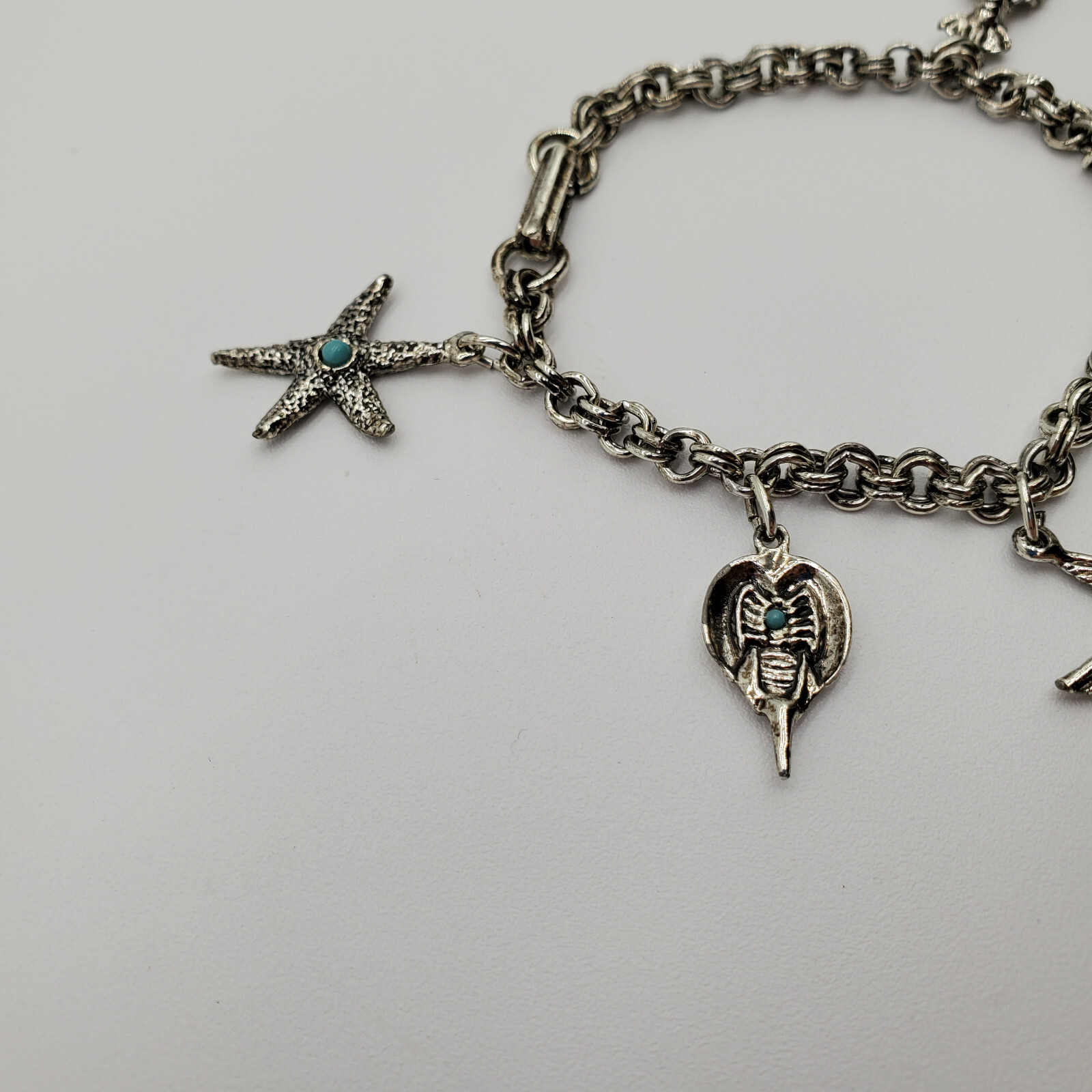 Vintage Costume Jewelry Charm Bracelet with 6 Sea Creatures