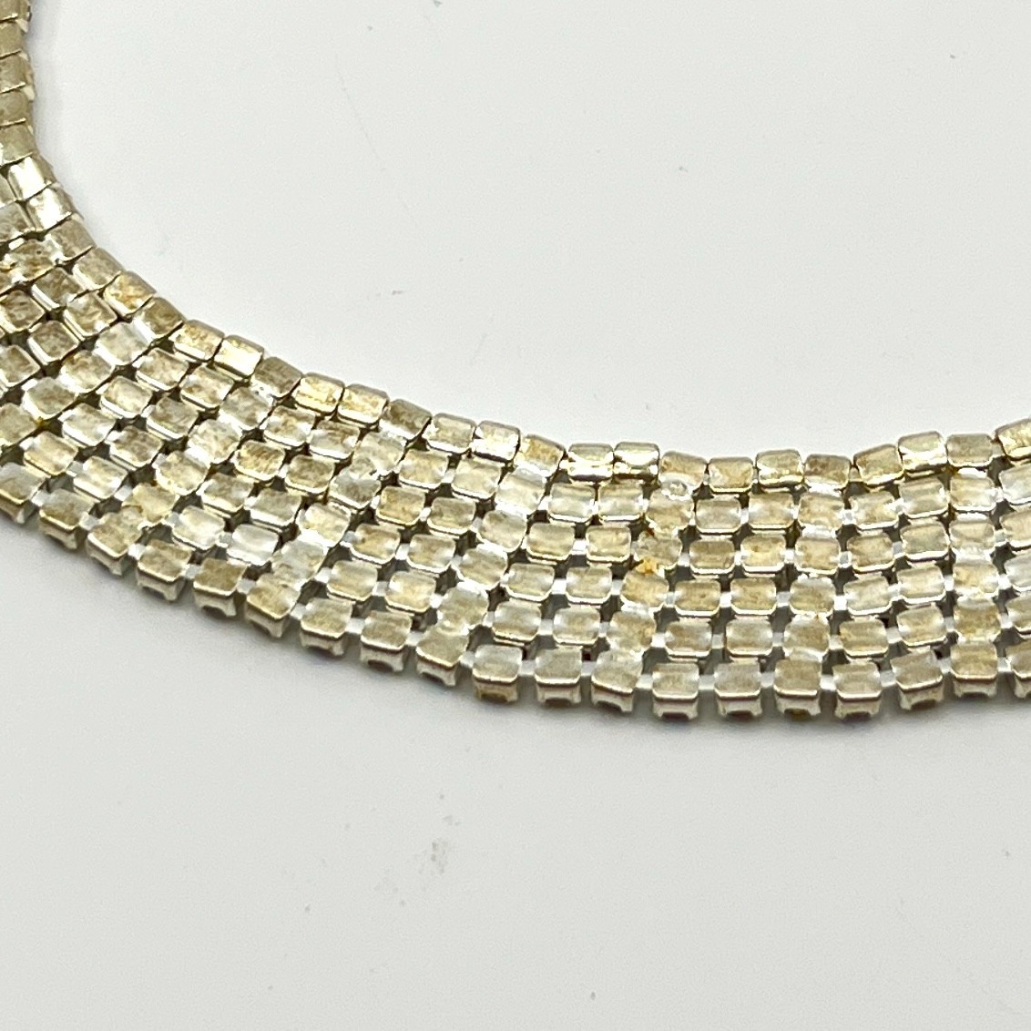 VTG Y2K Silver Multi-Row Aurora Borealis Rhinestone Chain Belt Choker Lobster