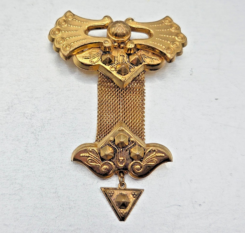 Vintage Antique Watch Brass Gold Plated Mesh 1890’s Brooch