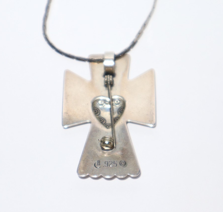 Vintage Carolyn Pollack Silver Designer Cross with Heart Angel and Earrings Set