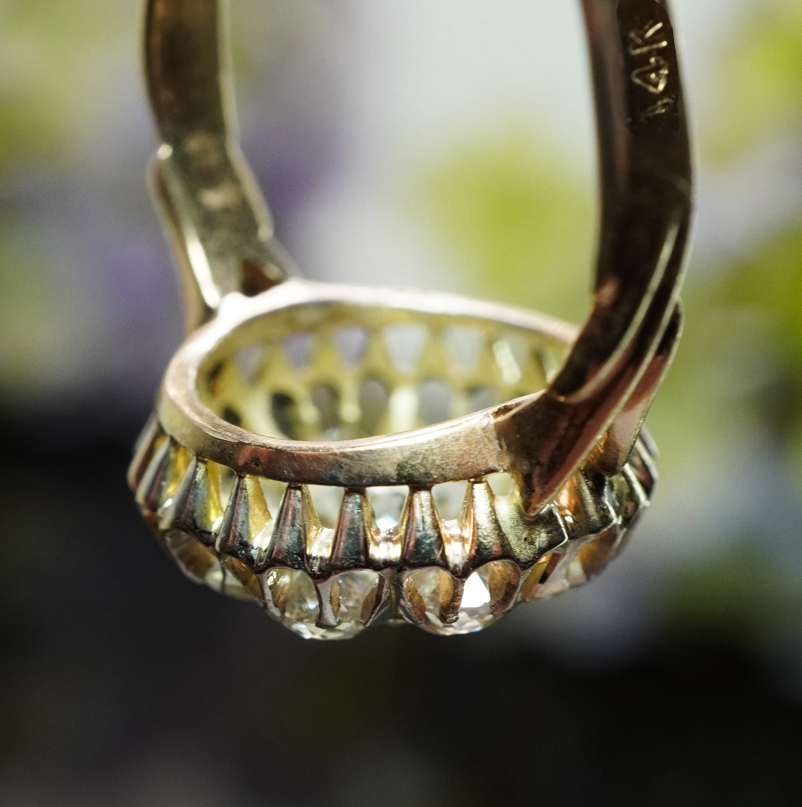 Antique Victorian Old European Mine cut Diamond Filigree Halo Ring 14K Gold