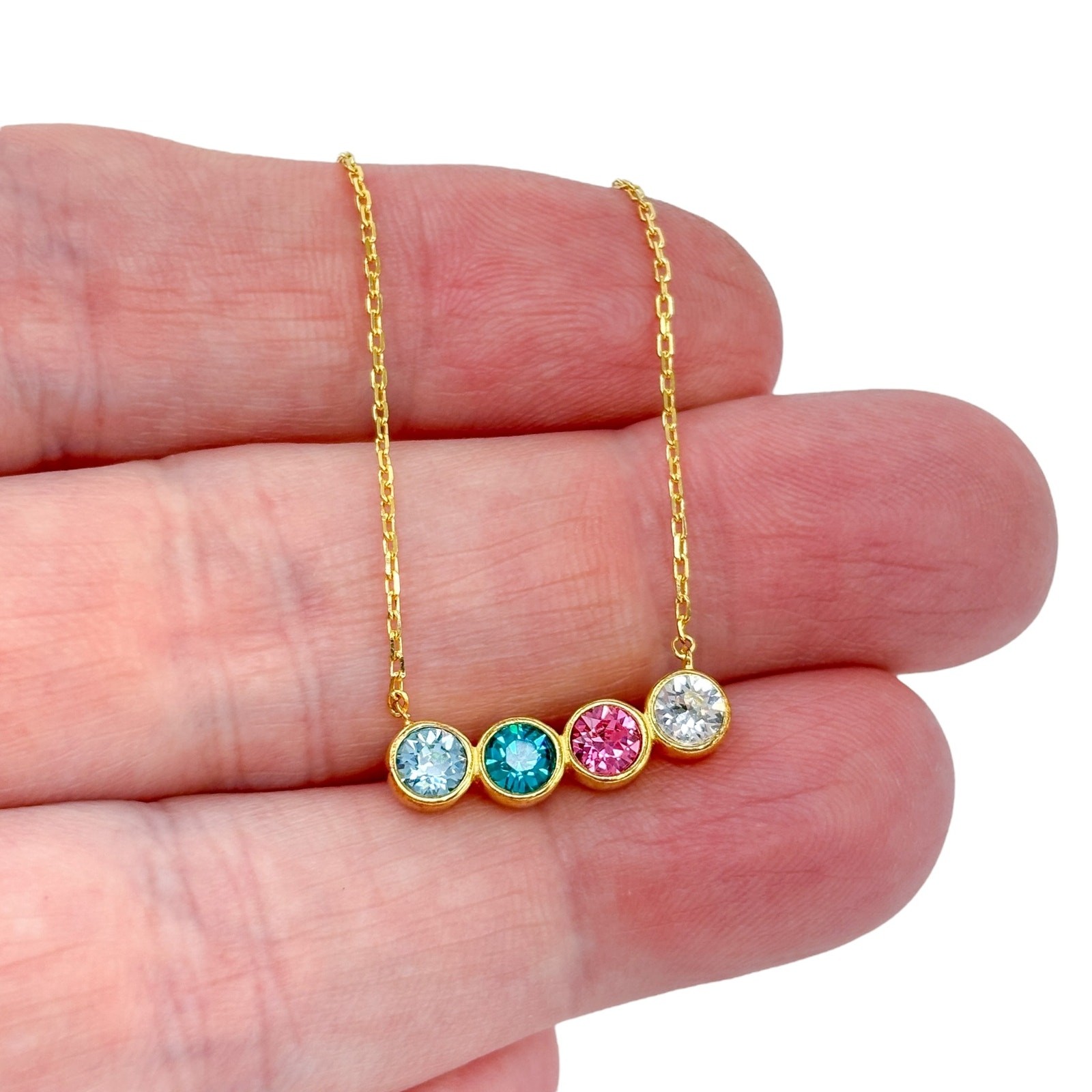 Vintage Gold-Tone Sterling Silver Multi-Color Cubic Zirconia Necklace 16″-18″