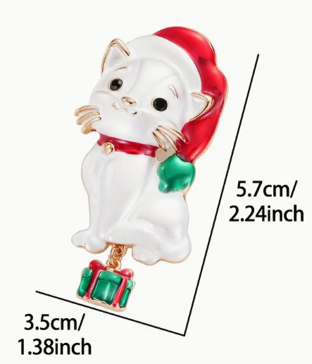 BROOCH-Cute Christmas Cat Enamel and Rhinestone Accents Brooch, Ideal Gift