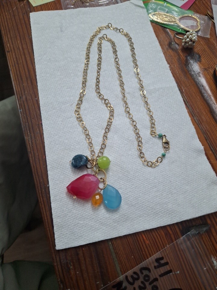 14/20 GF Gold Filled 33″ Multi Color Gemstone Necklace