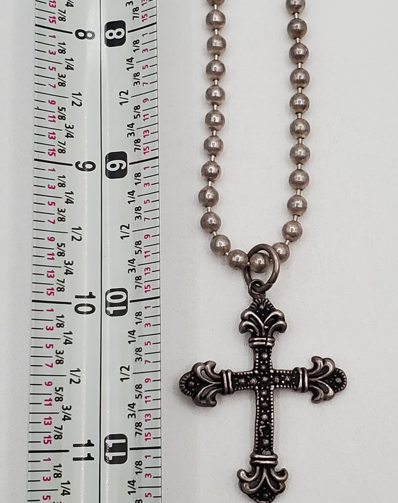 VTG 925 Ornate Cross Necklace 20in Sterling Silver 27g Ball Chain Italy Estate