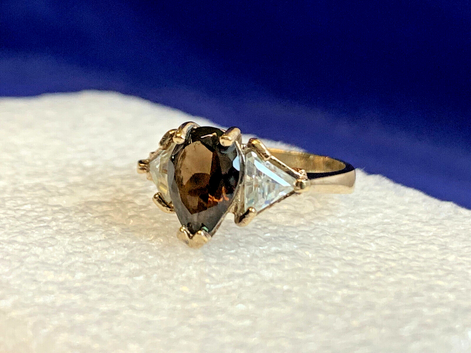 Vtg Sterling Silver Gold Vermeil Ring 3.9g Fine Jewelry Sz 6.75 Smoky Stone