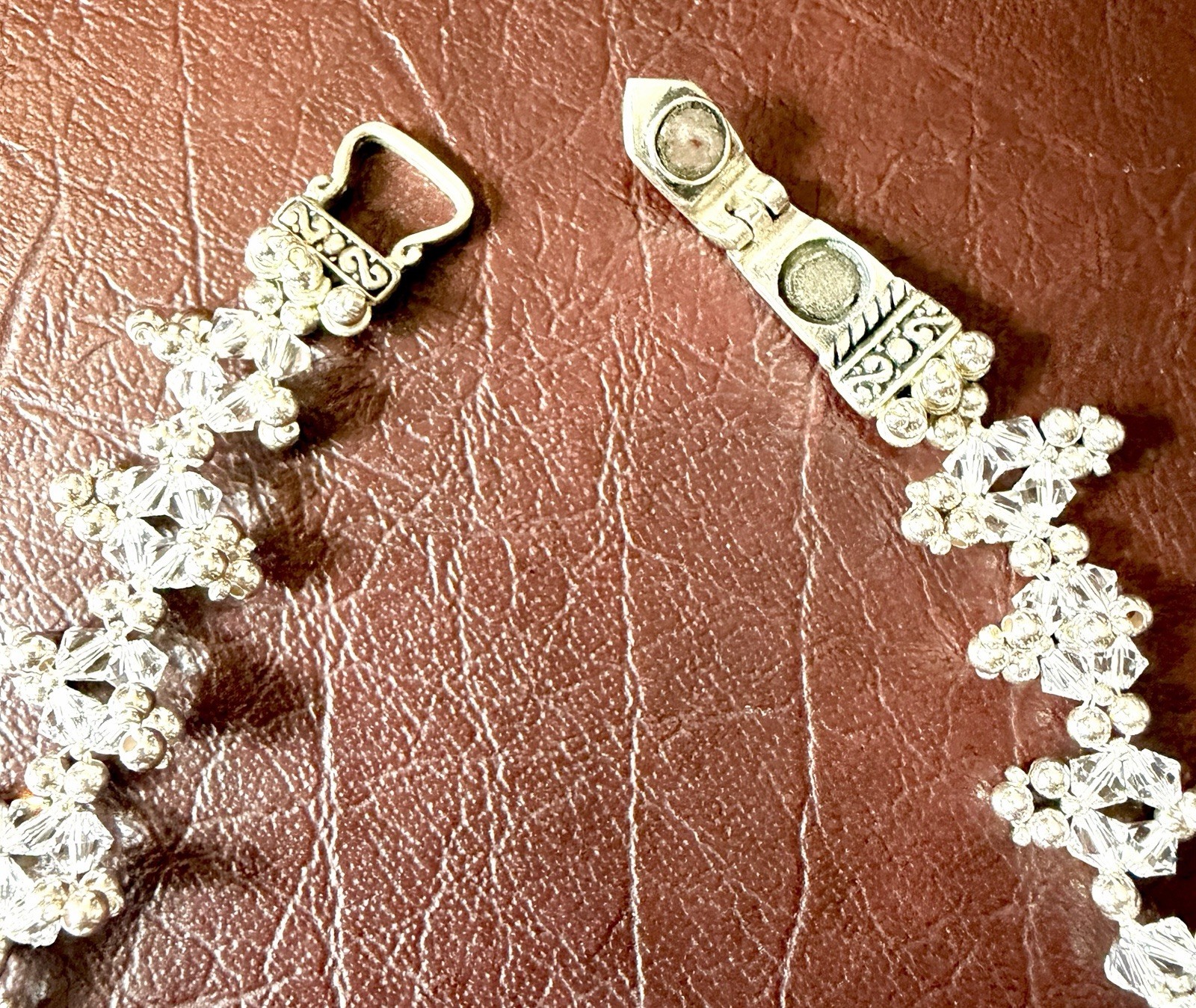 Handmade 925 Silver & Crystals beaded collar necklace W/925 Magnetic Clasp