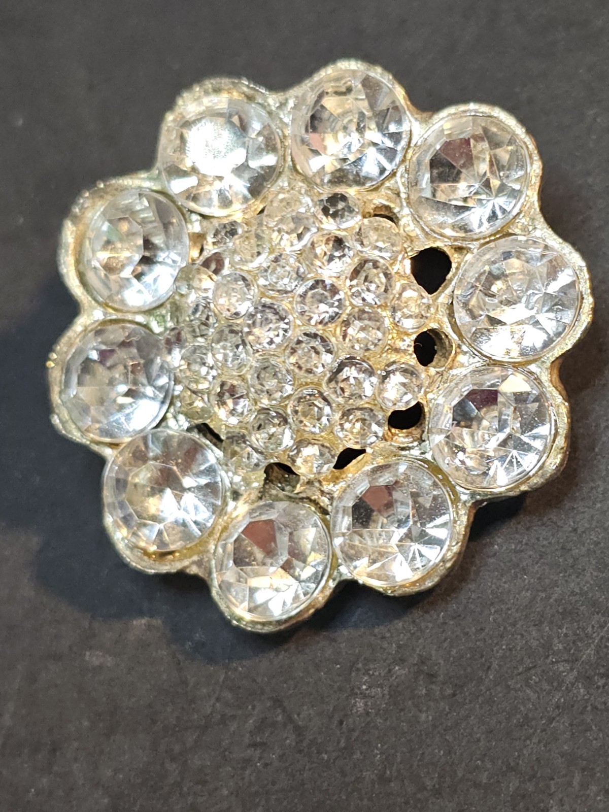 Vintage Rhinestone Flower Brooch Dome Center Cluster Clear Stones Pin Daisy