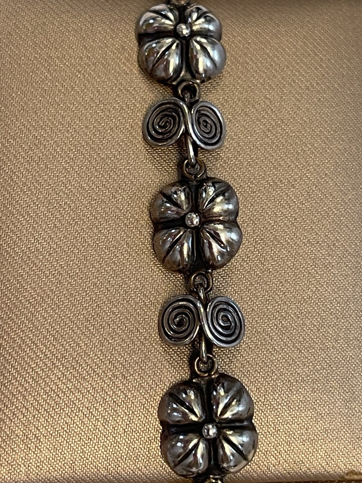 Mid-Century Taxco Sterling Silver 925 Flower & Spiral Bracelet