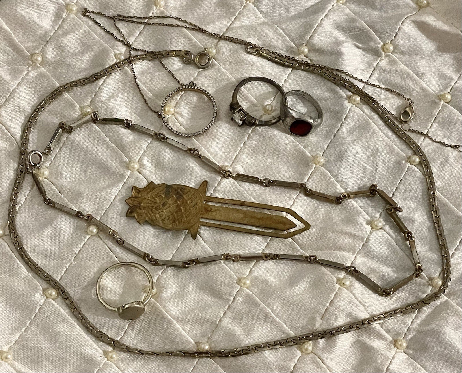 Vintage Costume Jewelry Lot Estate Chain Rings Tarnished As Is Untested Unmarked