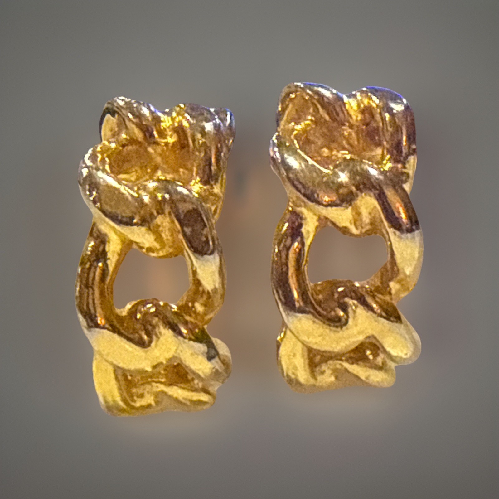 Vintage Signed YSL Yves Saint Laurent Gold Tone Clip On Earrings