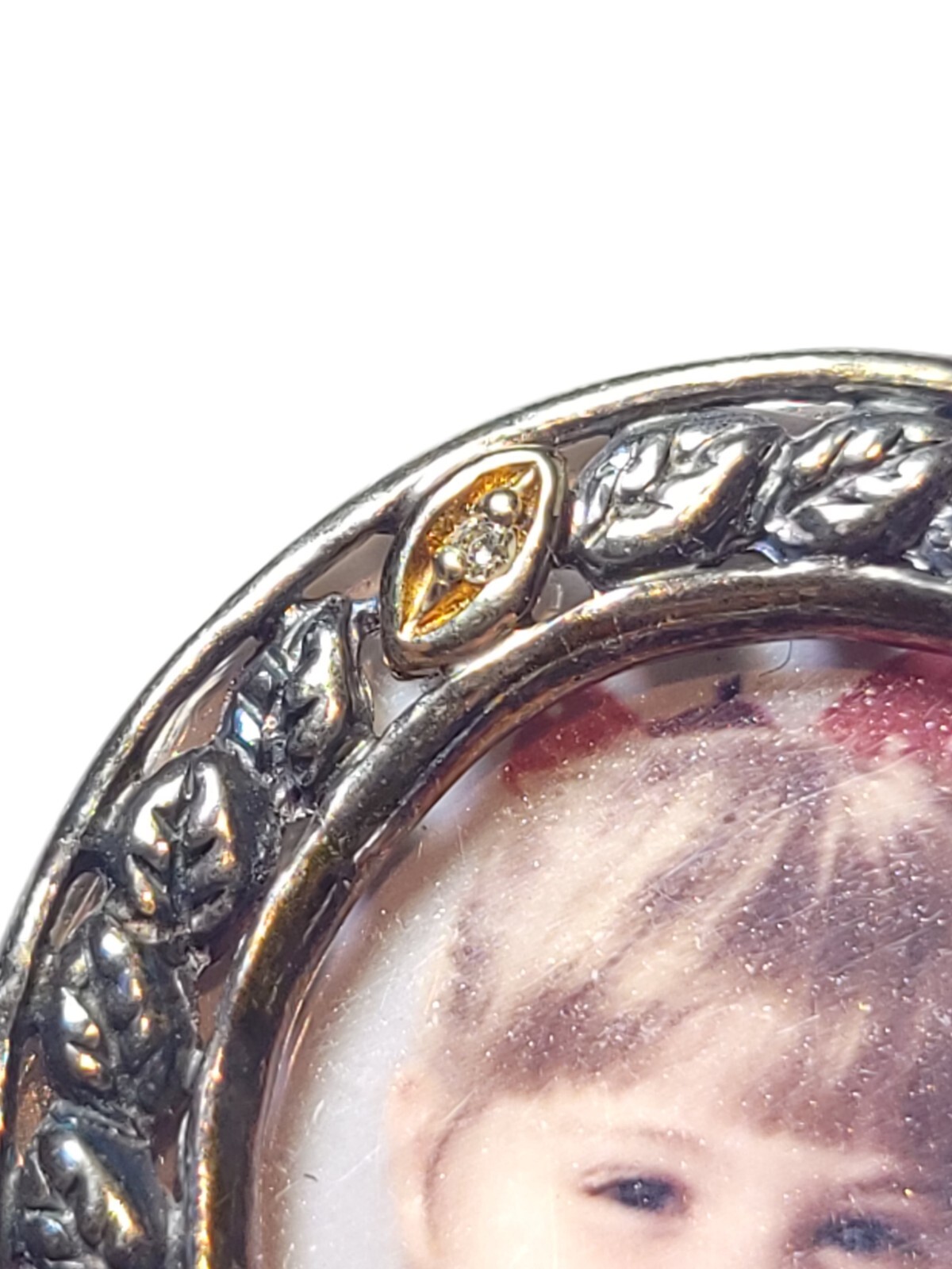 Sterling Silver 10k Gold & Diamond Vintage Mini Picture Frame / Pendant / Brooch