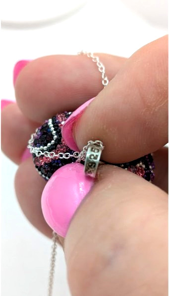 Vintage Heart Pendant Sterling Silver Necklace Pink Purple Crystal Beaded 20 In