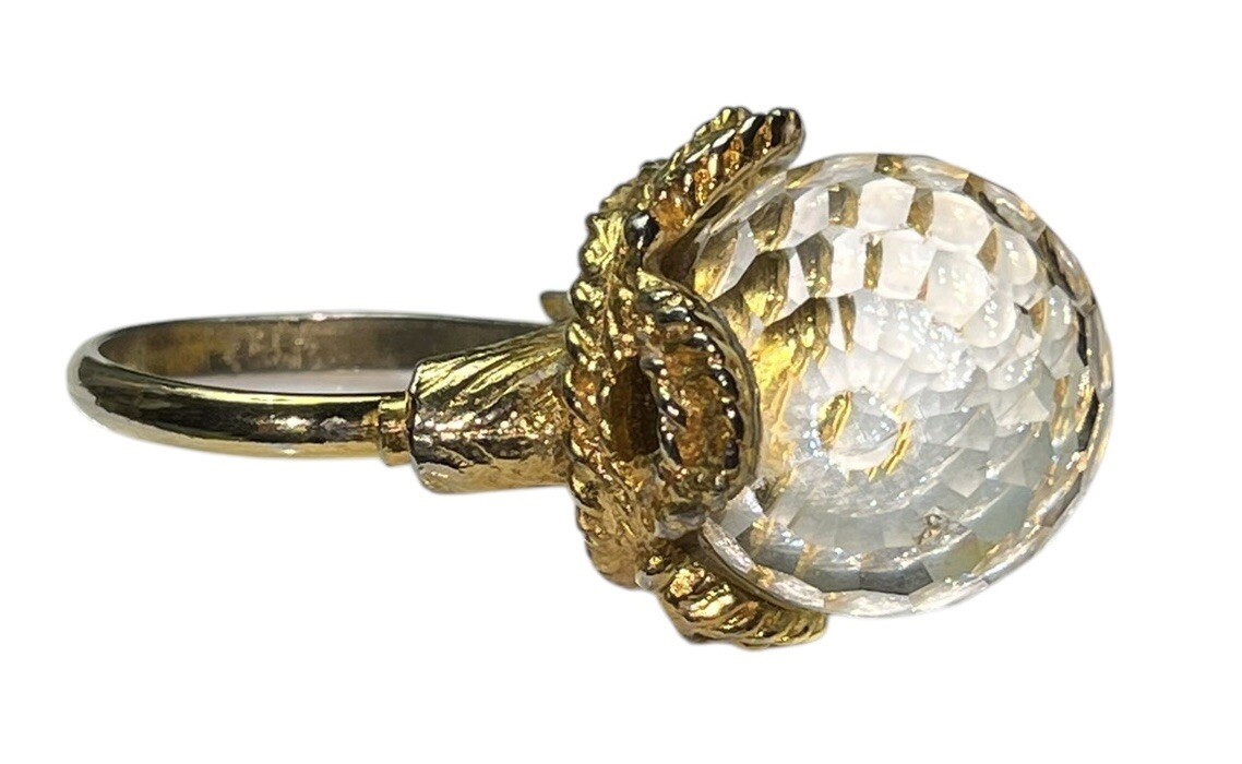 VTG 1960’s Watermelon Rainbow Faceted Crystal Gold Tone Furtune Teller Ring OS