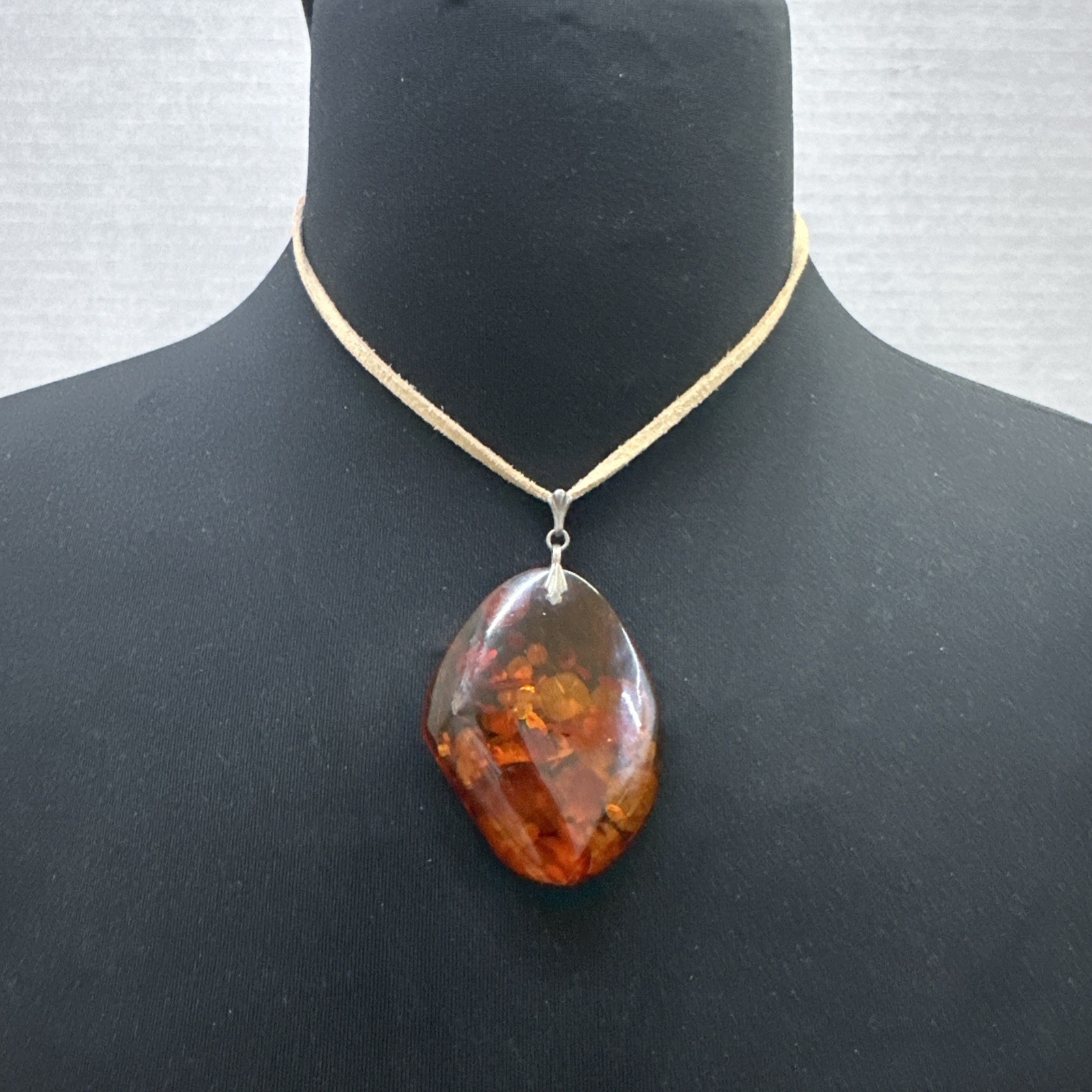 Baltic Amber Dried Plant Resin Adjustable Rope Necklace 925 Bail (22.83g)