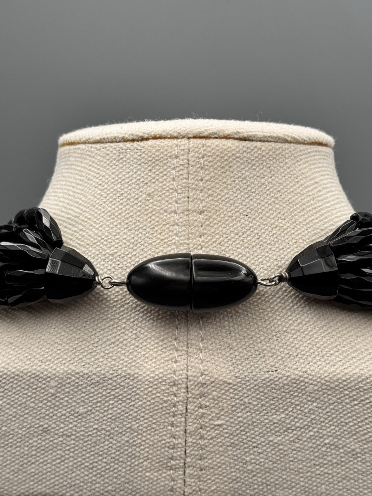 Vintage Black Necklace DESIGNER QUALITY Lucite Beads Multi Strand