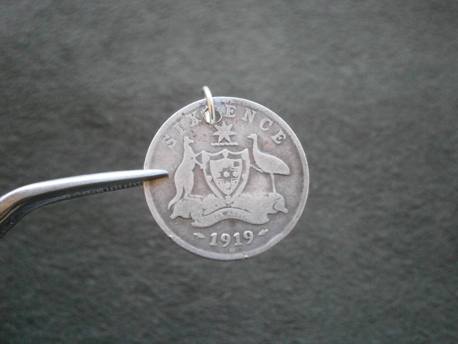 George V Sterling Silver Australia Sixpence Coin Bracelet Charm Pendant 1919