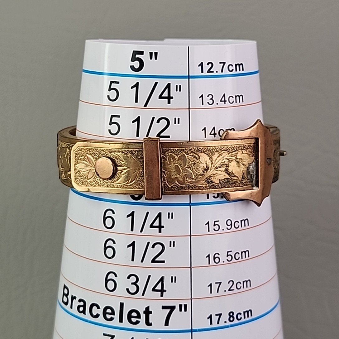 Antique B & B Victorian Belt Bracelet Hinged Buckle Etched Gold Filled 5.75″