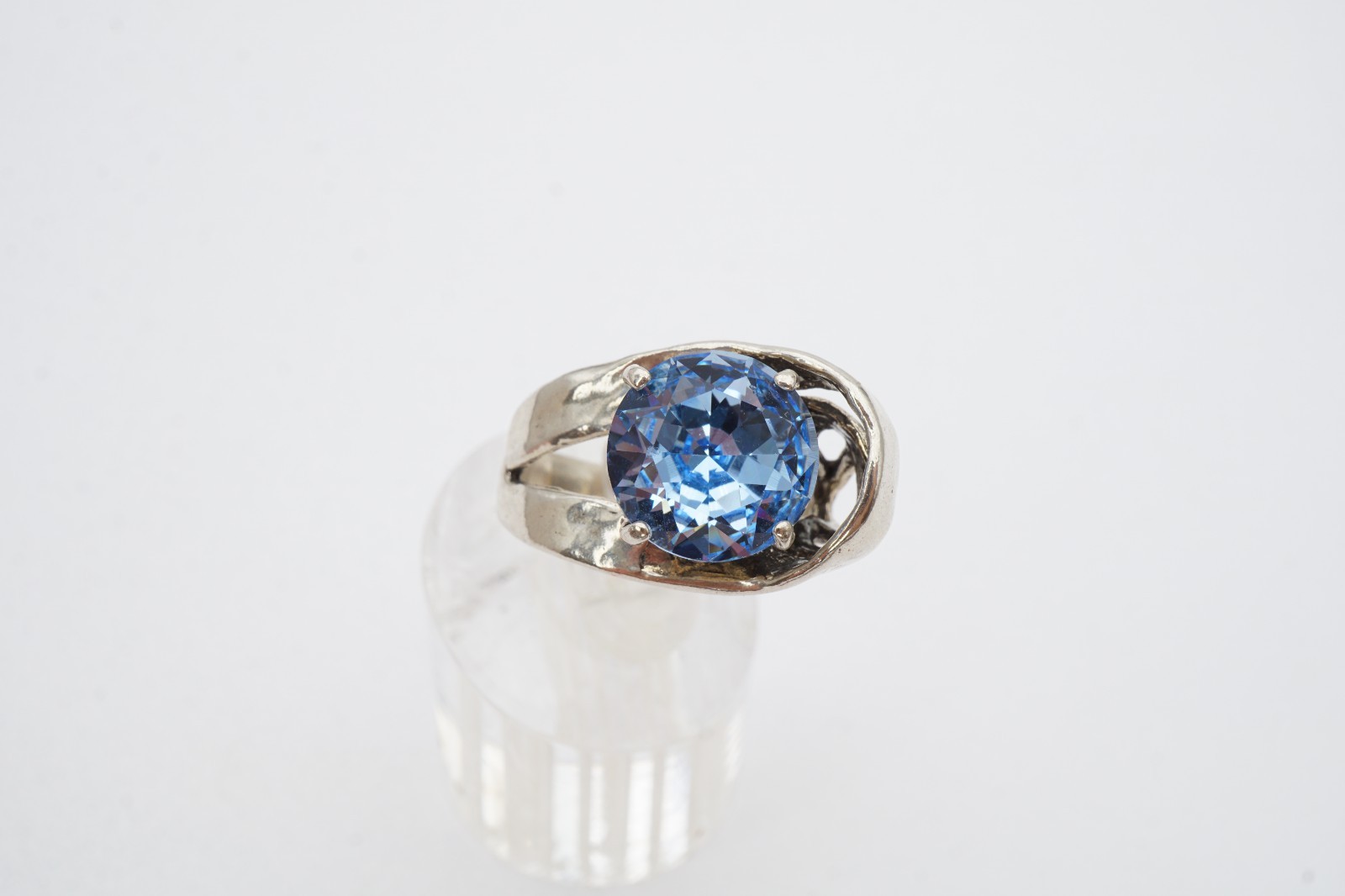 Vintage Sterling Silver 925 Blue Glass Stone Ring Size 9.25 Signed Zuman