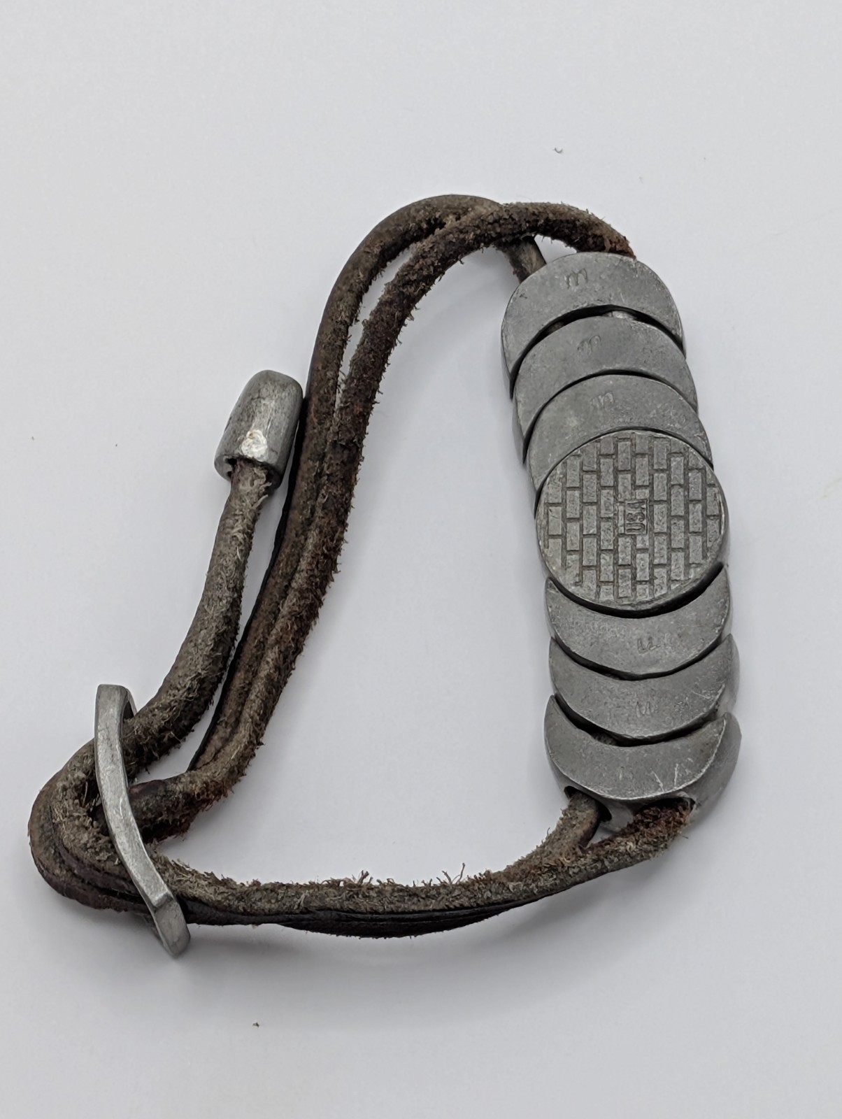 Vintage Pewter Triple Moon Bracelet Leather Cord Celestial Boho Slider Unisex