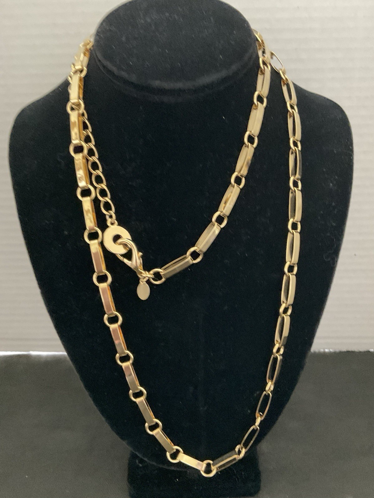 Vintage Korea gold tone metal necklace elongated flat bar links Estate Jewelry