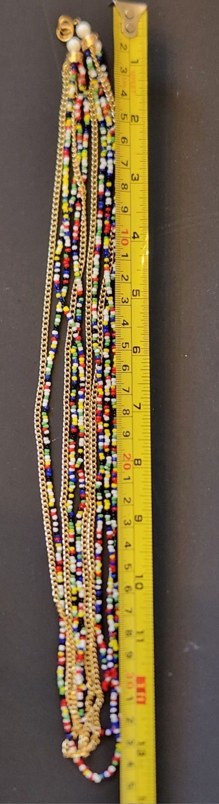 Vintage 1960s Multi Strand Rainbow Seed Bead Necklace Clip On Earrings Hong Kong